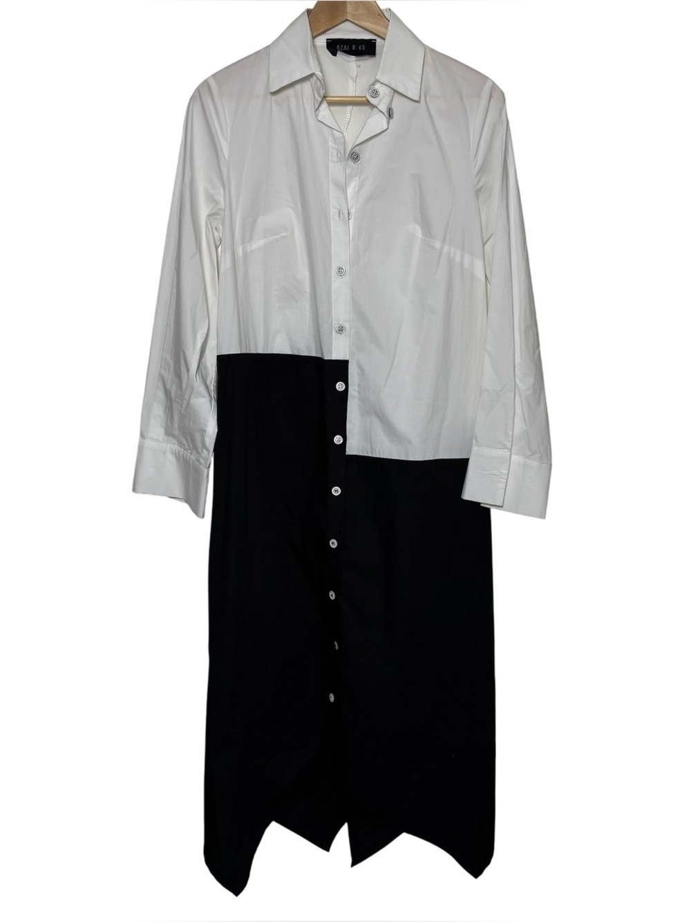 OZAI N KU Dress Women's Small Black White Asymmetrical Abstract Artsy Lagenlook